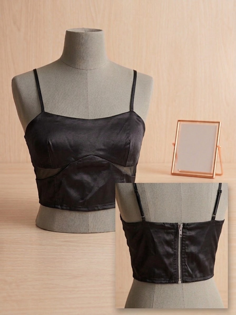Hot & Delicious Black Satin Crop Cami